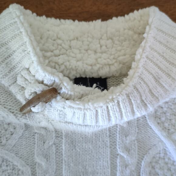 Janie & Jack Boys Cable Knit Sweater Ivory w/Gray Heather Sherpa Neck kids Sz 5 - Picture 3 of 8